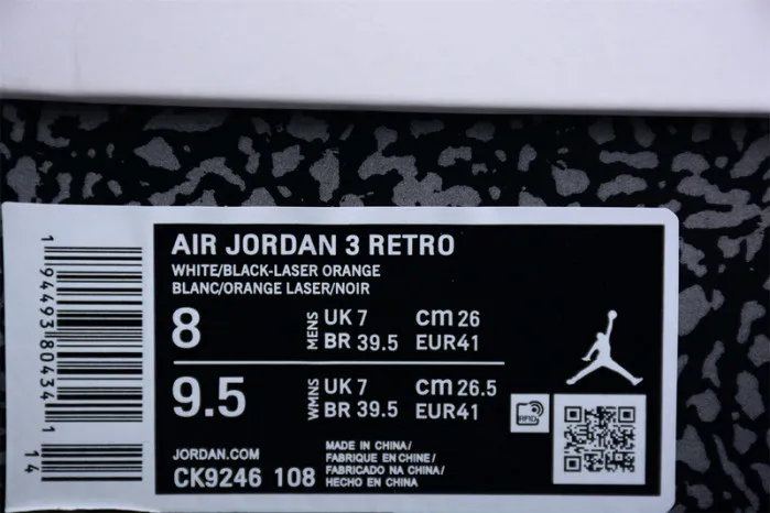 Reps air jordan 3 laser orange wmns ck9246-108 0114