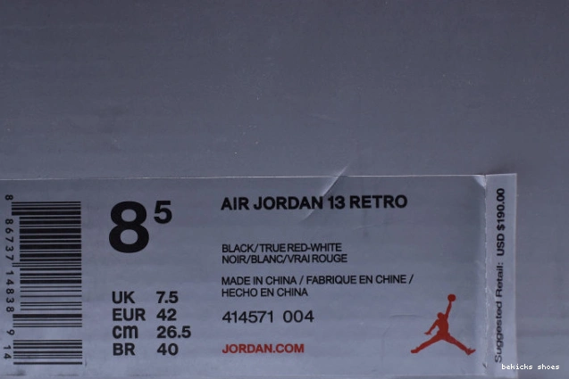 Rep 414571-004  jordan retro“bred” black red air 13 0223