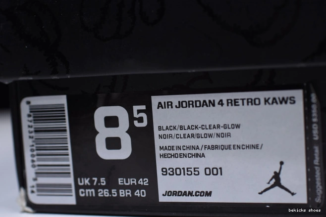 Rep nike jordan 930155-001 air retro 4 kaws black 0210